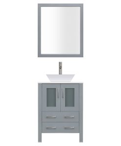 30" Modern Vanity Sink Base, Mirror and Vessel Sink, Gray
