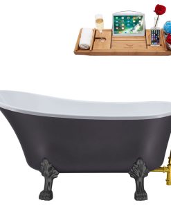 63" Streamline N351BGM-GLD Soaking Clawfoot Tub and Tray With External Drain