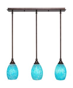 Toltec 3-Light Mini Pendant, Bronze, 5" Turquoise Fusion Glass
