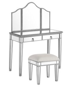 Vanity Table 42 In. X 18 In. X 31 In. And Mirror 39 In X 1 In. X 42 In And Chair