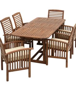 7-Piece Acacia Patio Dining Set With Cushions, Dark Brown