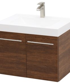 29.25" Wall Mount Vanity Sink Set, White Integrated Sink Top, Rustic Brown