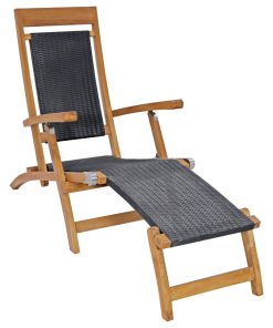 Teak Wood Narmada Outdoor Steamer Chair With Webbing, Black
