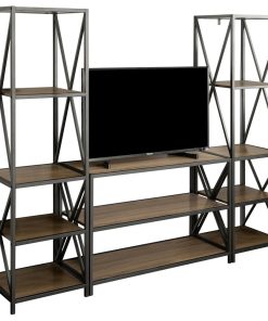 3-Piece Rustic Industrial Bookcase Set, Driftwood
