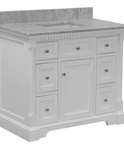 Sydney 42" Bathroom Vanity, White, Carrara Marble