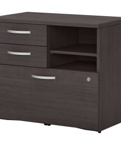 Storage File Cabinet, 3 Lockable Drawers With Open Side Shelves, Storm Gray