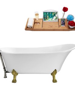 59" Streamline N341BGL-BNK Soaking Clawfoot Tub and Tray With External Drain