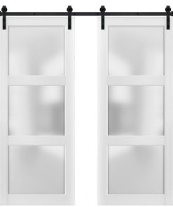 Sturdy Double Barn Door 48x80 Glass Lites | Lucia 2552 Matte White | 13FT Rail