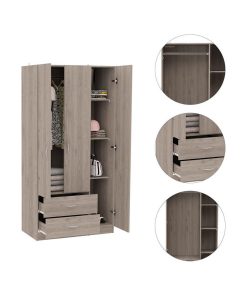 Tuhome Modern Engineered Wood Walnut Austral Three Door Armoire Light Gray