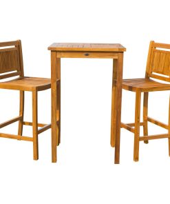 3-Piece Teak Wood Maldives Small Patio Bistro Bar Set With 27" Square Bar Table