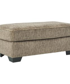 Textured Fabric Upholstered Ottoman with Welt Trim Details, Brown