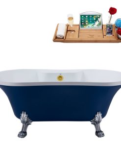 60" Streamline N107CH-GLD Soaking Clawfoot Tub and Tray With External Drain