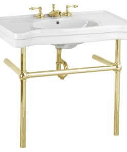 White Console Bathroom Sink Belle Epoque Porcelain with Brass Bistro Legs