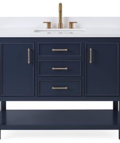 Tennant Brand Single Sink Vanity, Felton, Navy Blue, 42'', White Quartz