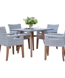 5-Piece Eucalyptus and Composite Small Space Dining Set With Wicker Armchairs