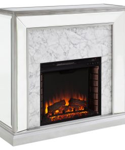Trason Mirrored Faux Marble Fireplace, Mirror, Silver