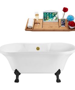 60" Streamline N100BL-BGL Soaking Clawfoot Tub and Tray With External Drain