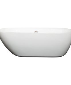 65 inch Freestanding Bathtub in White,Brushed Nickel Drain and Overflow Trim