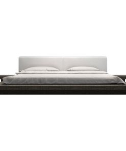 Worth Queen Bed, White Eco Leather and Gray Oak
