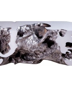 36"L Bench Resin White Silver Leaf Small Unusual Free Form