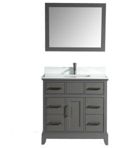 Vanity Art Vanity Set With White Stone Top, Gray, Standard Mirror, 36"