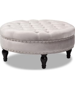 Transitional Gray Velvet Fabric Upholstered Button Tufted Cocktail Ottoman
