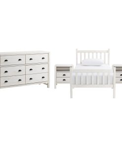 Windsor 4-Piece Wood Bedroom Set With Slat, Driftwood White, Twin
