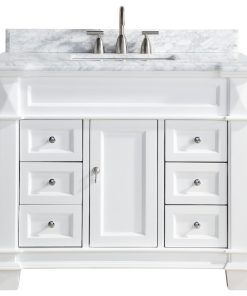 1917 42" Bathroom Vanity Cabinet Set Marble Top and Sink, White