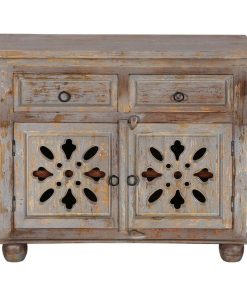 Winter White Snow Flake Mango Wood 2 Drawer Storage Cabinet