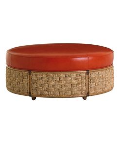 Tommy Bahama Twin Palms St Barts Leather Ottoman in Orange