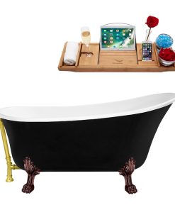 59" Streamline N344ORB-GLD Clawfoot Tub and Tray With External Drain
