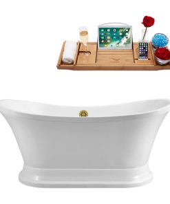 60" Streamline N200BGL Soaking Freestanding Tub and Tray With External Drain
