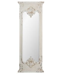 59" White Distressed Classic Vintage Style Wood Framed Rectangular Floor Mirror