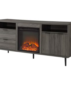 Unique Entertainment Center, Fireplace and Plenty Storage Space, Slate Grey