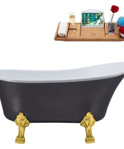63" Streamline N364GLD-IN-BGL Clawfoot Tub and Tray With Internal Drain