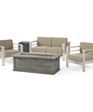 4-Piece Outdoor Aluminum Fire Table Sofa Set