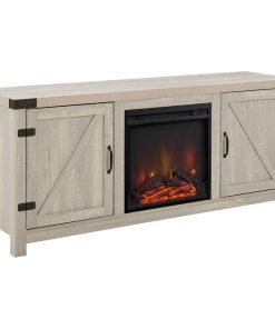 58" Barn Door Fireplace, Stone Gray