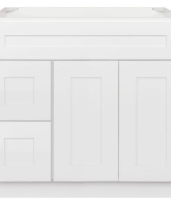 36" Vanity Sink Base Cabinet With Left Drawers Alpina White by LessCare