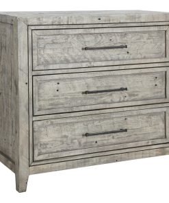 3 Drawer Wooden Chest with Rough Hewn Saw Texture Detail, Gray