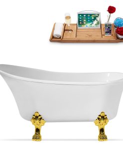 55" Streamline N346GLD-IN-WH Clawfoot Tub and Tray With Internal Drain