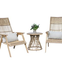 3-Piece Teak Bohemian Basket Lounger Set With Matching Accent Table