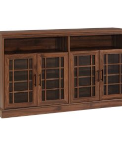 58" Classic Glass Door TV Console, Dark Walnut