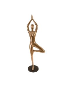 73" T Tree Pose Yoga Sculpture Female Figure Polished Bronze Artisan Grade Resin