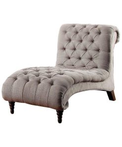 Stella French Button Tufted Chaise, Neutral Beige Fabric