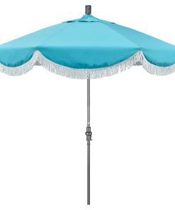 7.5' Gray Surfside Patio Umbrella With Ribs and White Fringe, Aruba