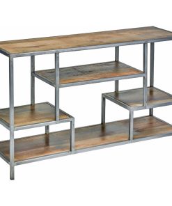 36x60 Wide Rustic Industrial Free Standing Staggered Etagere Shelf Roberto