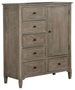 6 Drawers And 1 Door Wooden Armoire with, Wire-Brushed Warm Gray