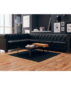 vidaXL Chesterfield Corner Sofa 6-Seater Faux Leather Black Chaise Longue