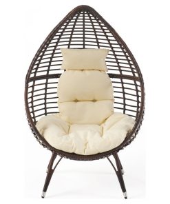 Yahir Outdoor Teardrop Wicker Lounge Chair With Water Resistant Cushion