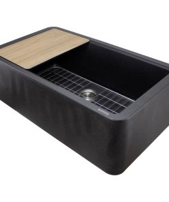 Transolid SilQgranite Farmhouse Kitchen Sink Kit, Black